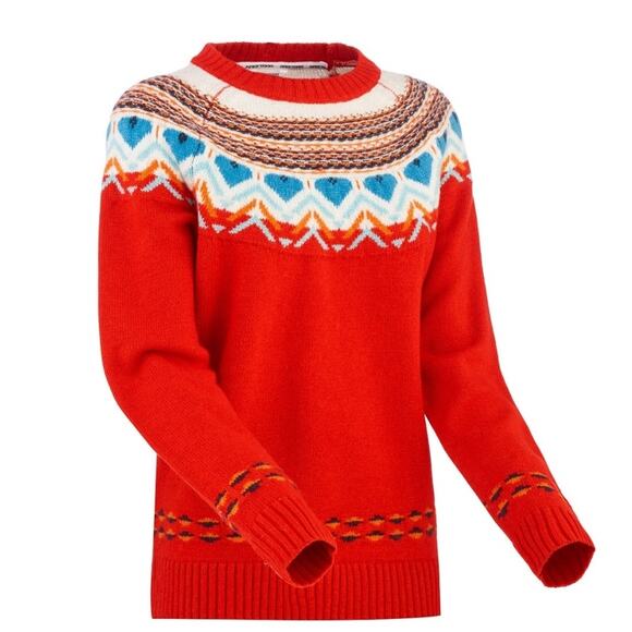 Kari Traa NWT redish orange wool blend fair isle crewneck sweater womans size S - Picture 12 of 12